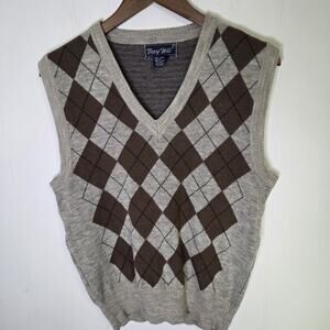 Troy Hill Mens Tan And Brown Argyle Sweater Vest Size Medium